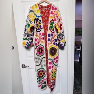Vintage colorful knit kimono jacket One Size